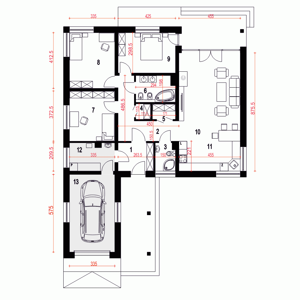 Rzut projektu Tomaszek III Novum z garażem - Parter