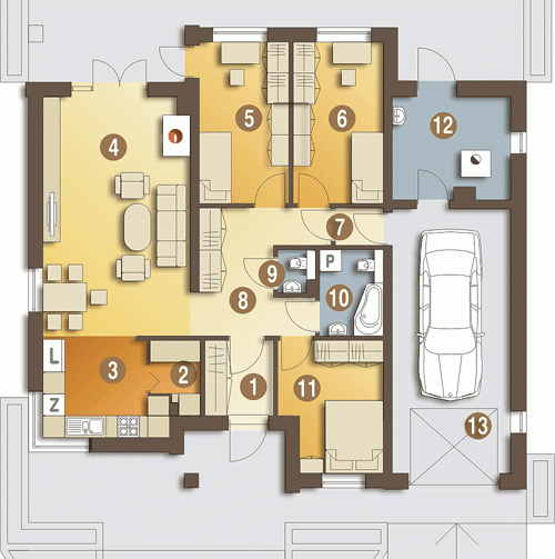 Rzut projektu Jerzyk z garażem - Parter