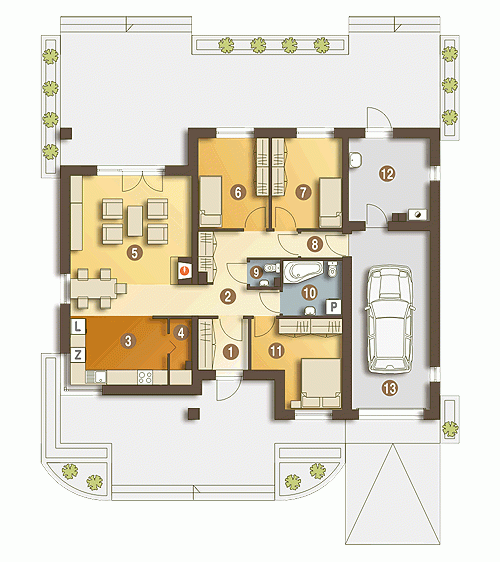 Rzut projektu Jerzyk II z garażem - Parter