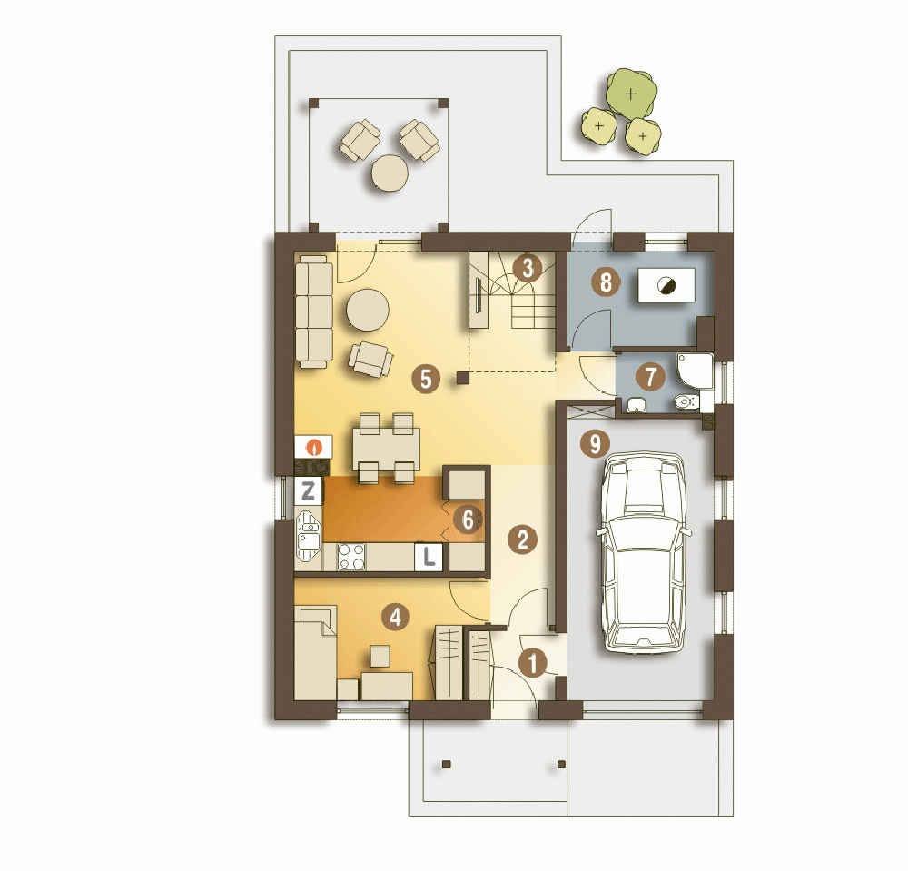 Rzut projektu Jarząbek II z garażem - Parter