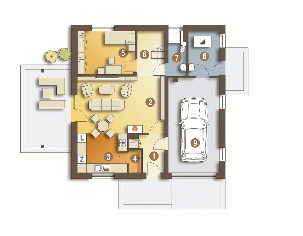 Rzut projektu Nowinka z garażem - Parter