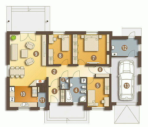 Rzut projektu Julek PS z garażem - Parter