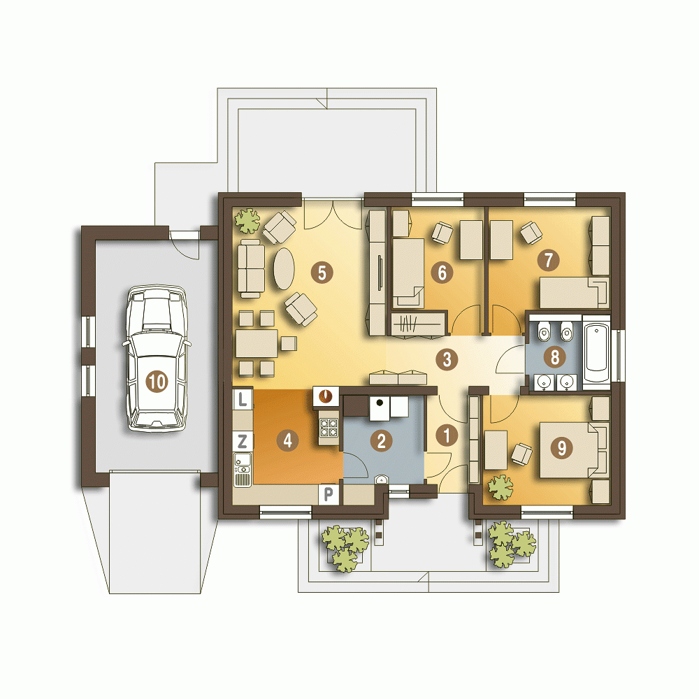 Rzut projektu Ares z garazem z garażem - Parter