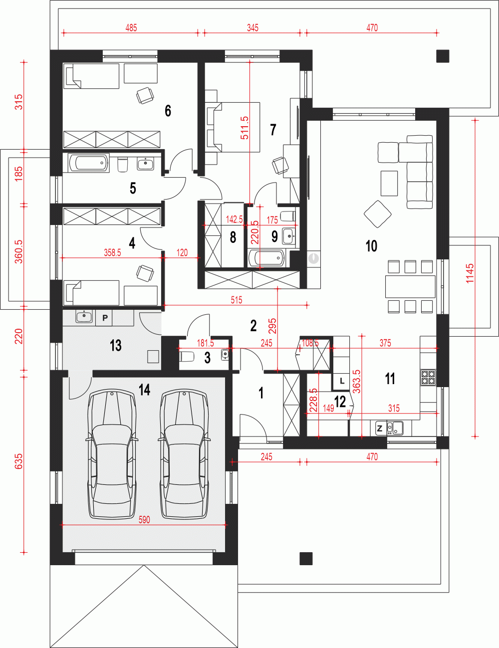 Rzut projektu Pogodna z garażem 2st. - Parter