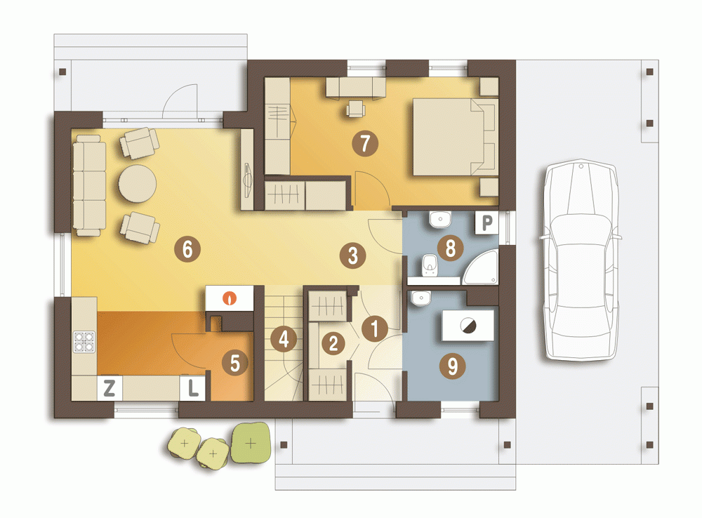 Rzut projektu Wydrzyk z wiatą - Parter