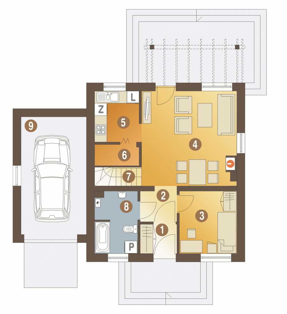Rzut projektu Koliber z garażem - Parter