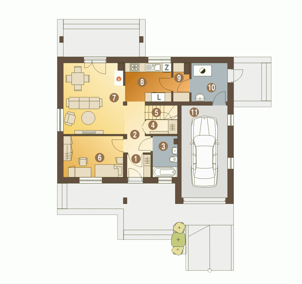 Rzut projektu Alka II z garażem - Parter