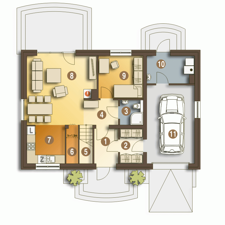 Rzut projektu Julia II z garażem - Parter