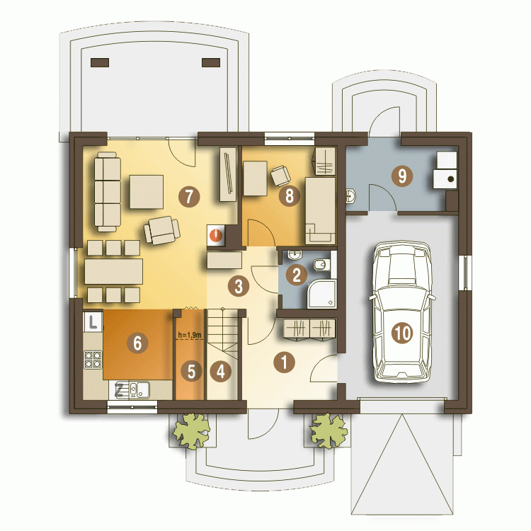 Rzut projektu Julia III A1 z garażem - Parter