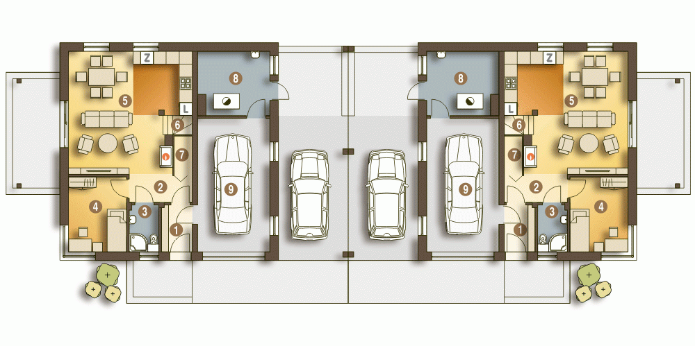 Rzut projektu Nowinka II bliźniak A1-BL1 - Parter