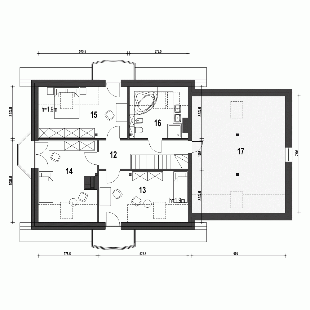 Rzut projektu Dom Dla Ciebie 1 w3 A1 z garażem 2st. - Piętro
