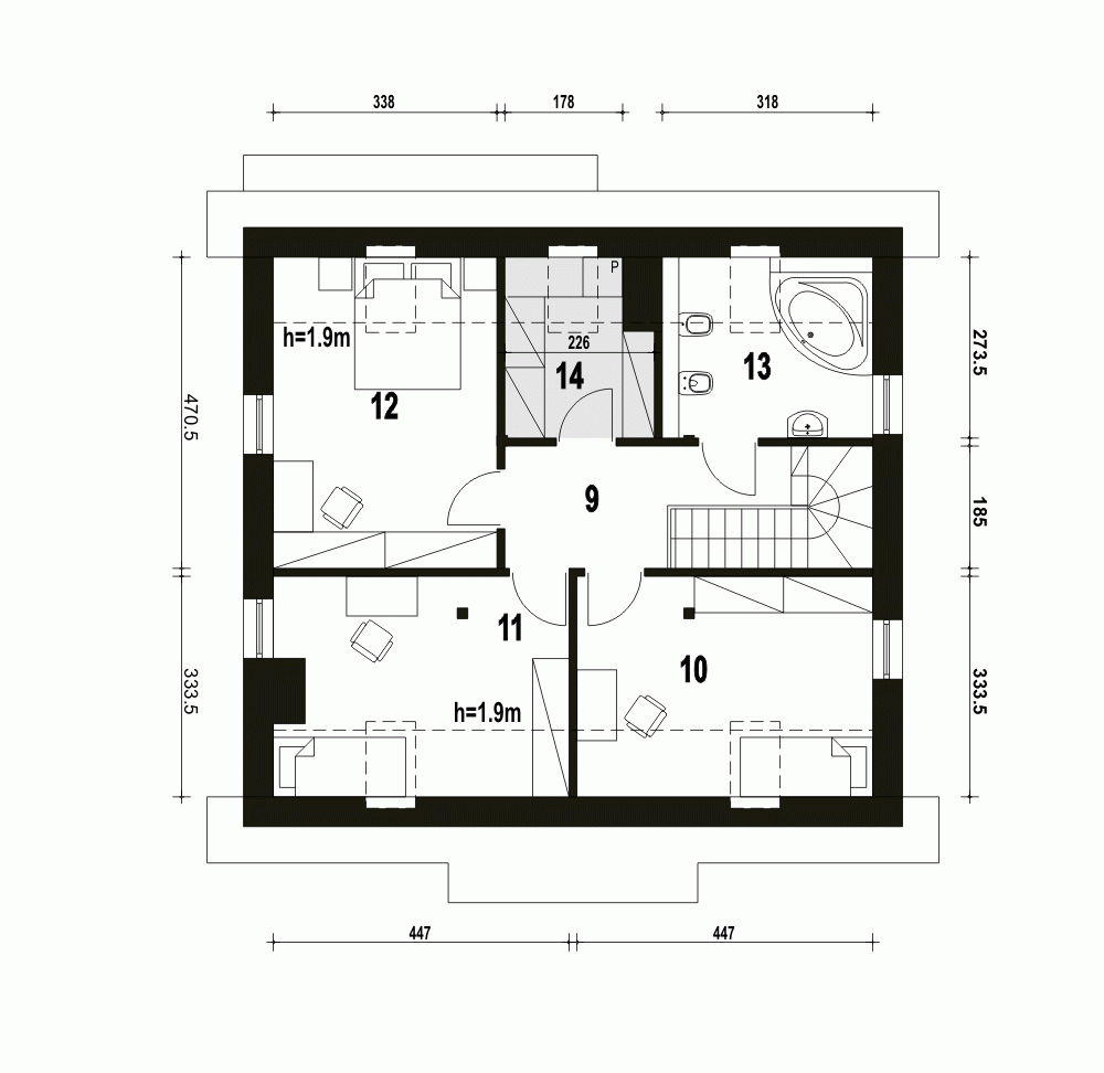 Rzut projektu Lerka B - Piętro