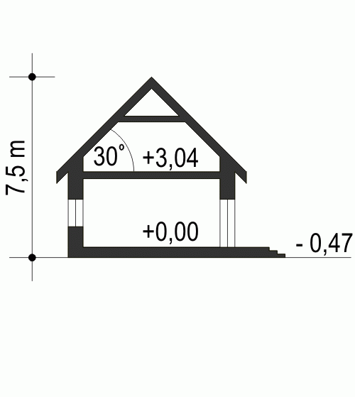 Rzut projektu Alf II z garażem - Przekrój