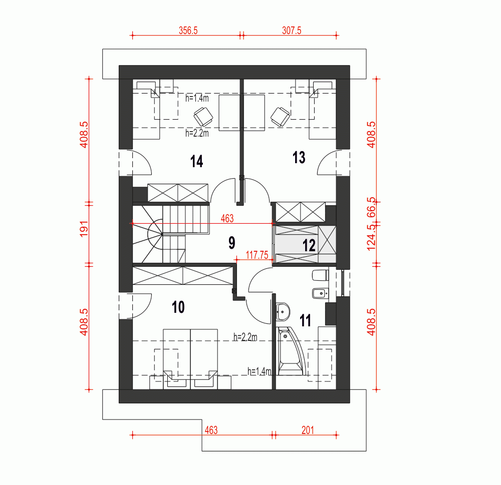 Rzut projektu Agat II z wiatą - Piętro