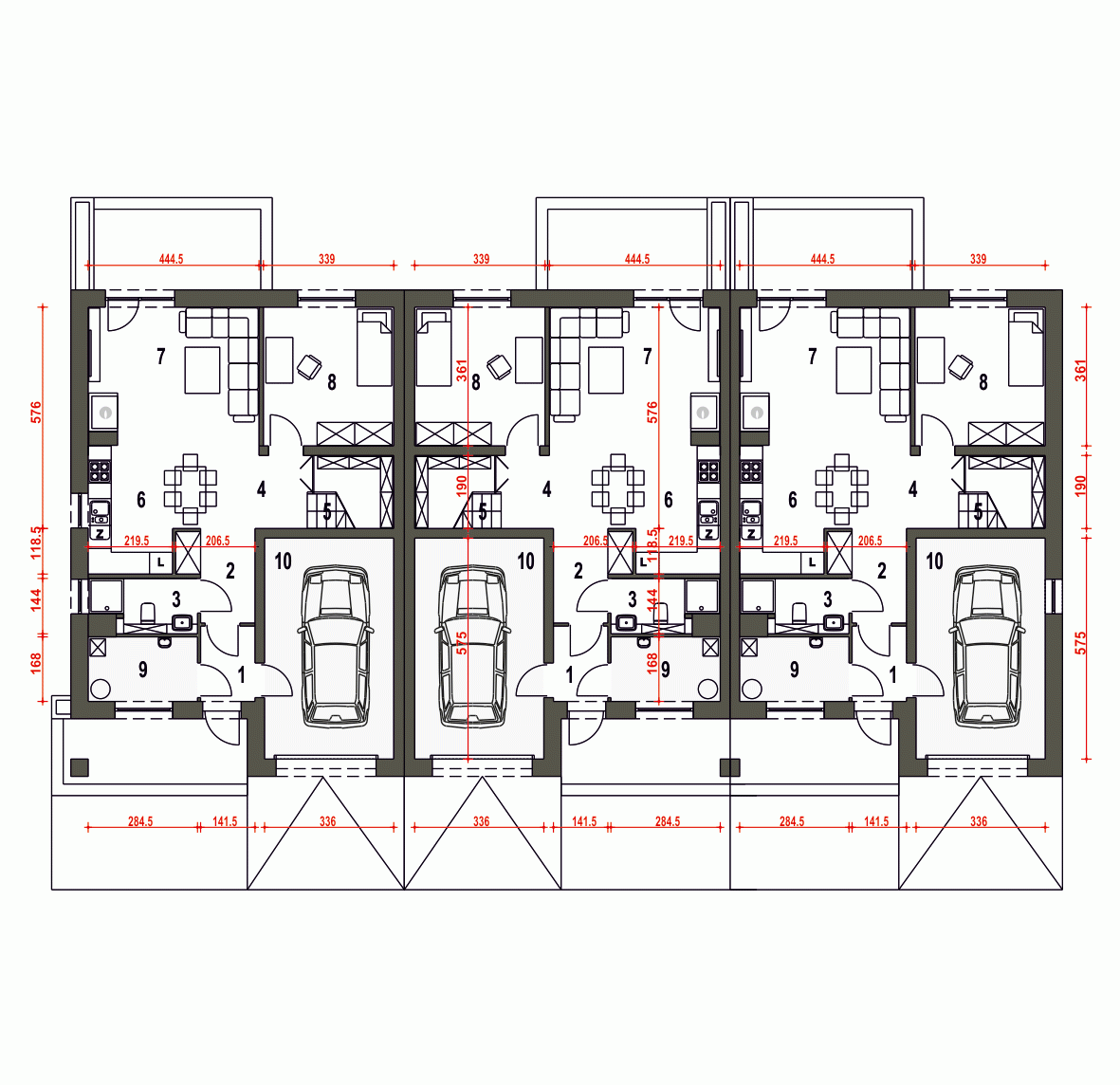 Rzut projektu Mazurek III szeregówka z garażem - Parter