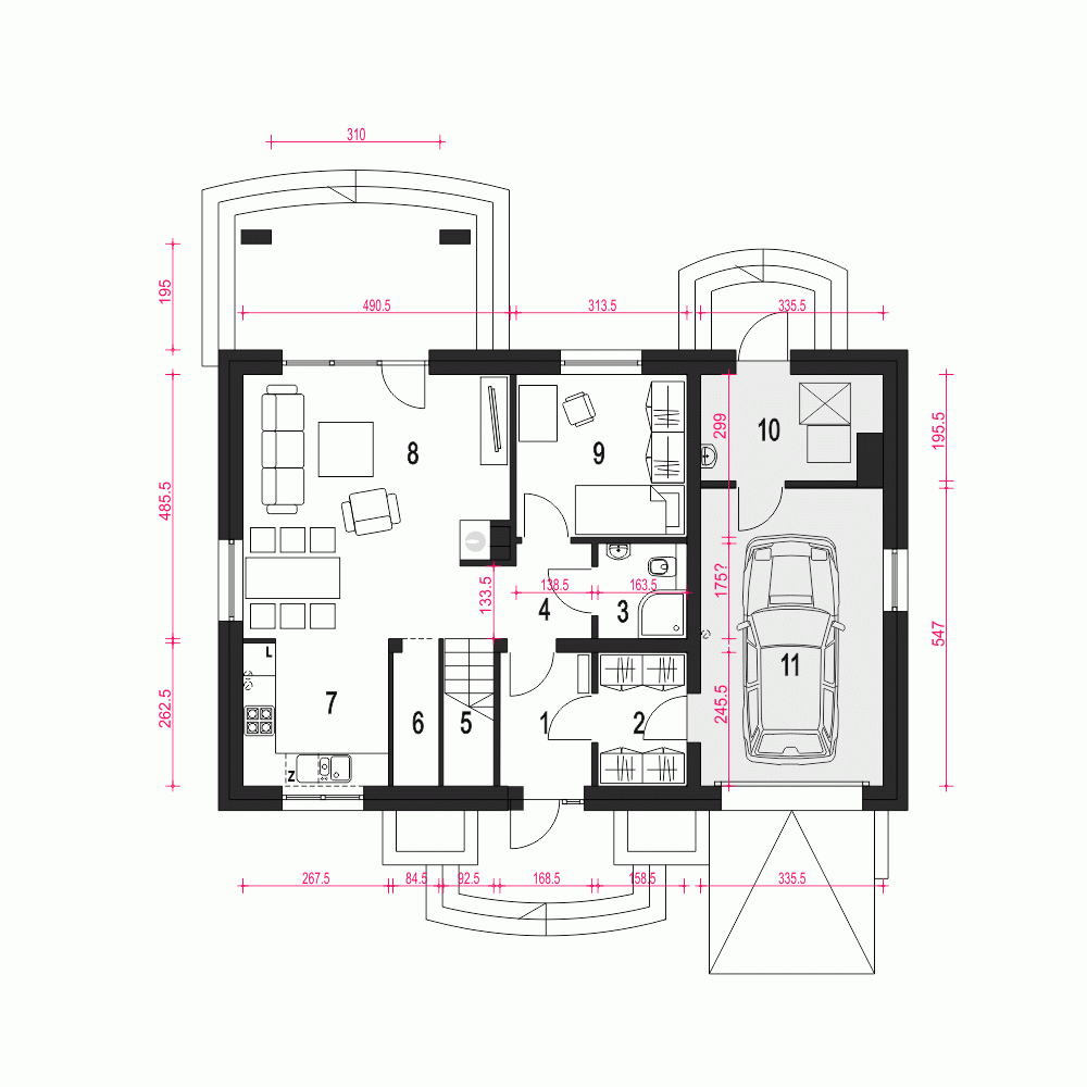 Rzut projektu Julia II A1 z garażem - Parter