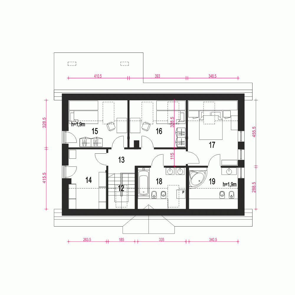 Rzut projektu Julia II A1 z garażem - Piętro
