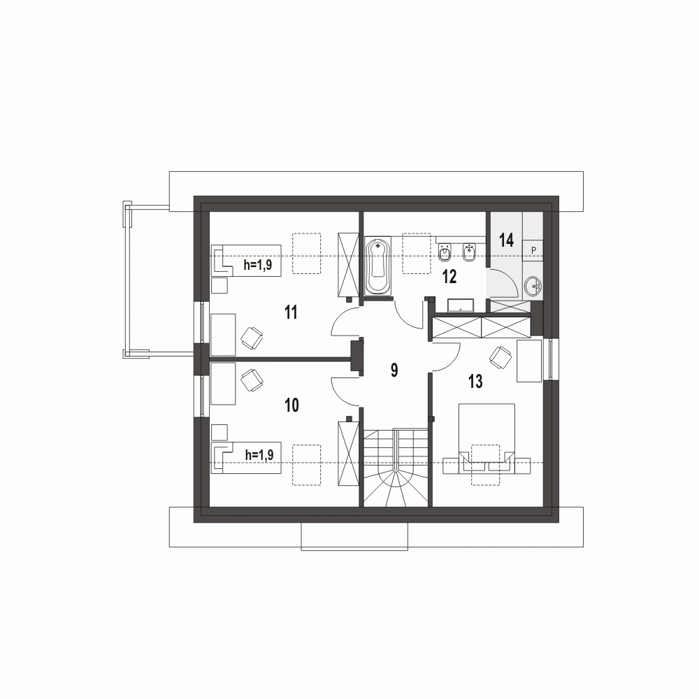 Rzut projektu Monika z garażem - Piętro