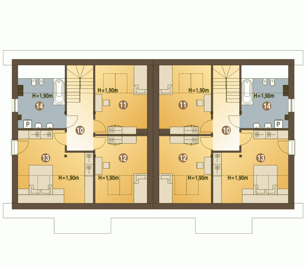 Rzut projektu Jarząbek II bliźniak BL2 z garażem - Piętro