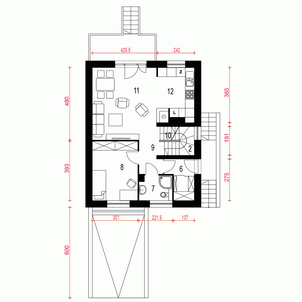 Rzut projektu Grab z garażem - Parter