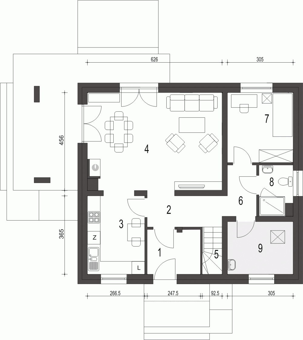 Rzut projektu Monika III bez wiaty - Parter