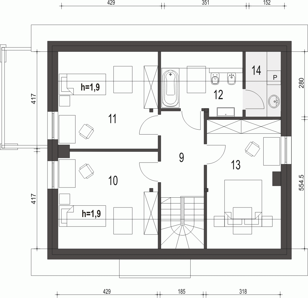 Rzut projektu Monika III bez wiaty - Piętro