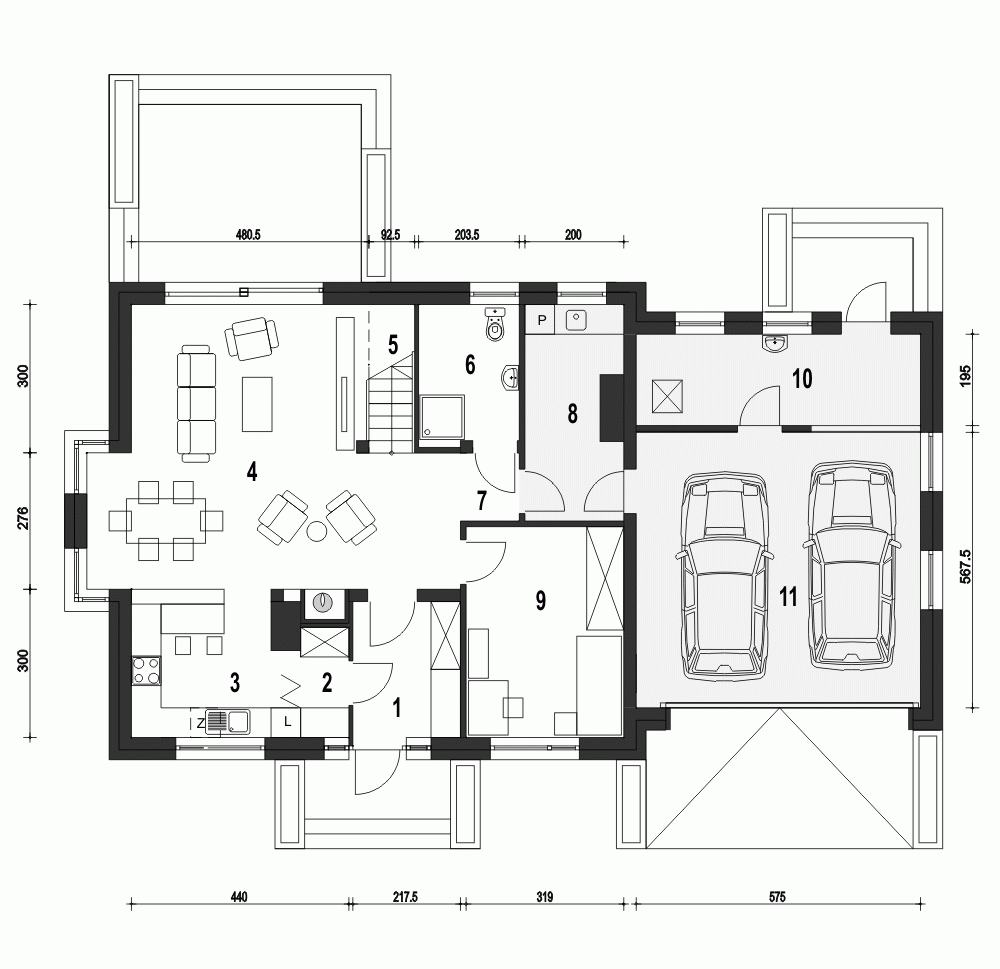 Rzut projektu Daria A1 z garażem 2st. - Parter