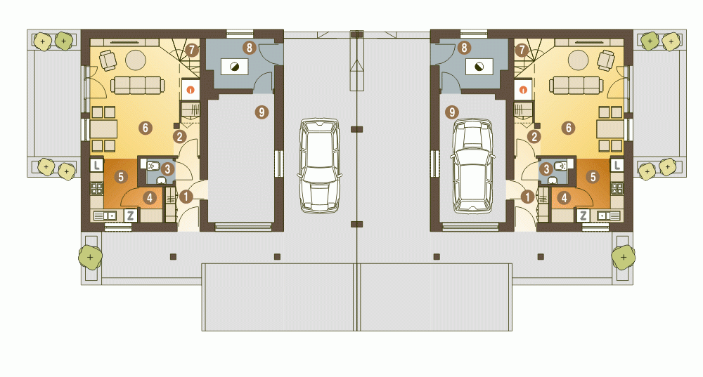 Rzut projektu Turkawka A1 bliźniak BL - Parter