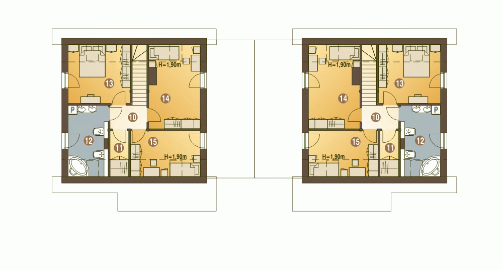Rzut projektu Turkawka A1 bliźniak BL - Piętro