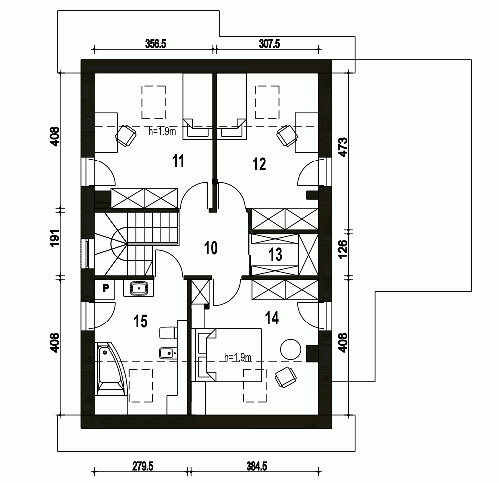 Rzut projektu Głuszec A z garażem - Piętro