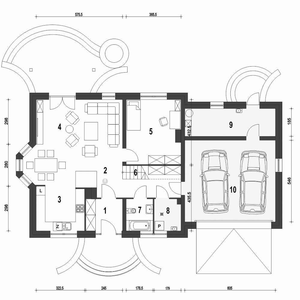 Rzut projektu Dom Dla Ciebie 2 W2 A1 z garażem 2st. - Parter