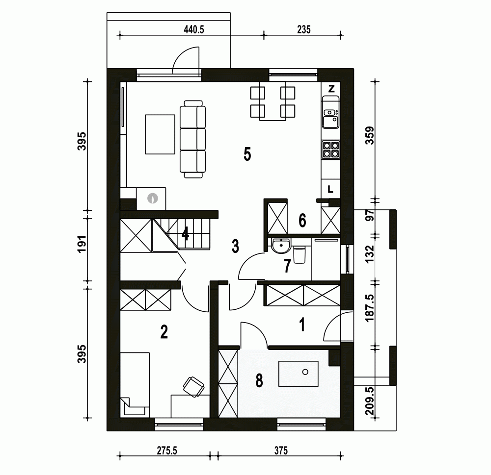 Rzut projektu Głuszec B - Parter