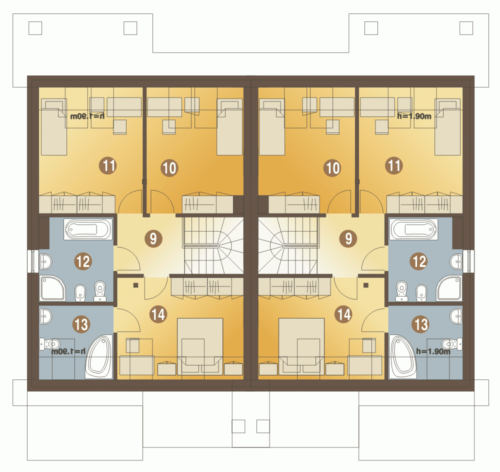 Rzut projektu Norbert bliźniak A-BL2 z garażem - Piętro