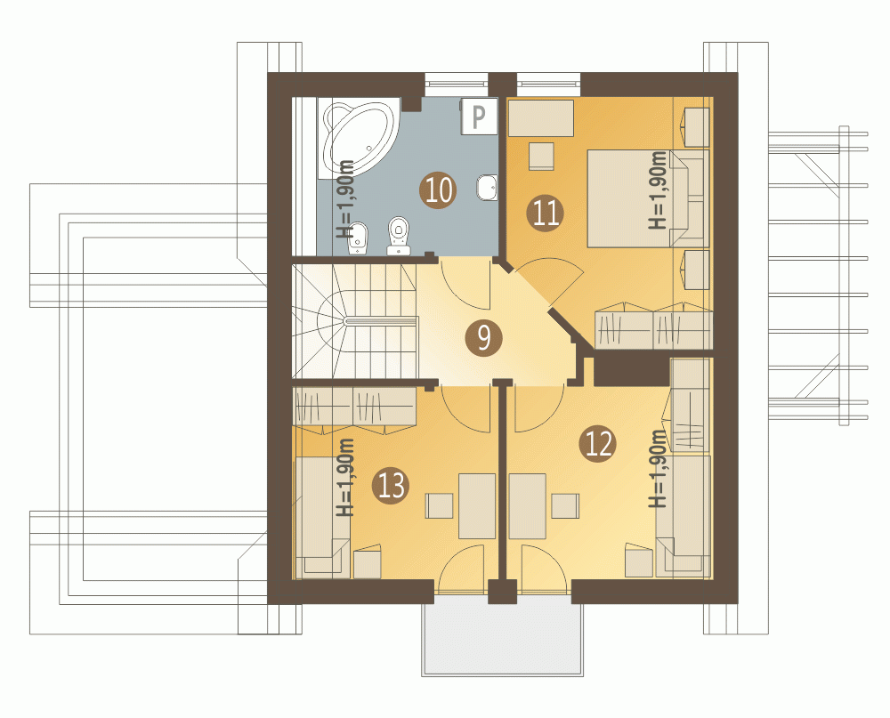 Rzut projektu Ala III z garażem - Piętro