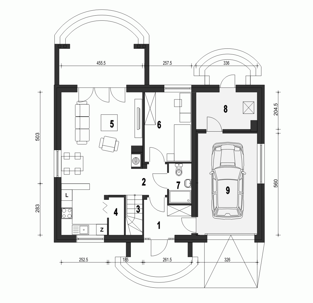 Rzut projektu Inka IV z garażem - Parter