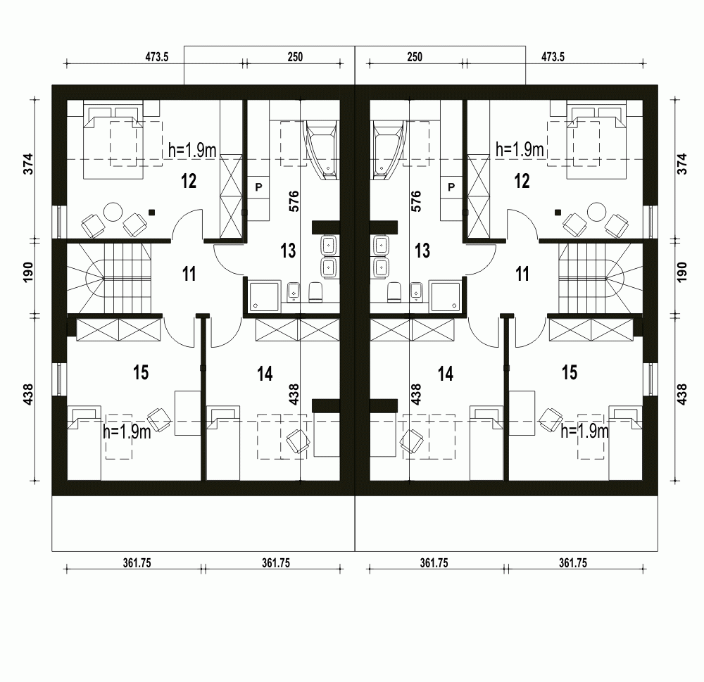 Rzut projektu Mazurek BL2 z garażem - Piętro