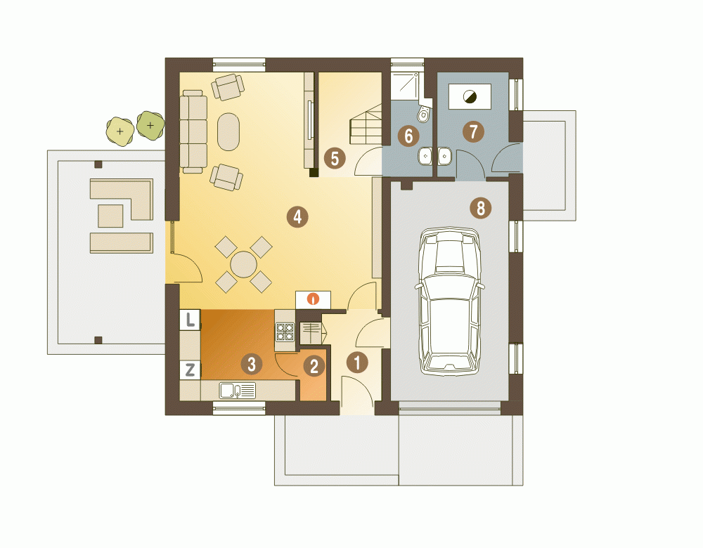 Rzut projektu Nowinka V z garażem - Parter
