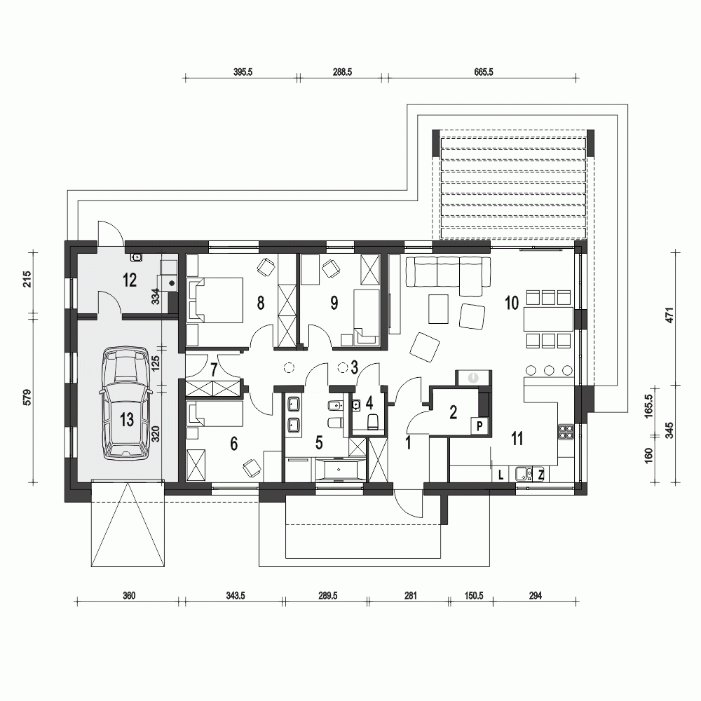 Rzut projektu Kalikst z garażem - Parter