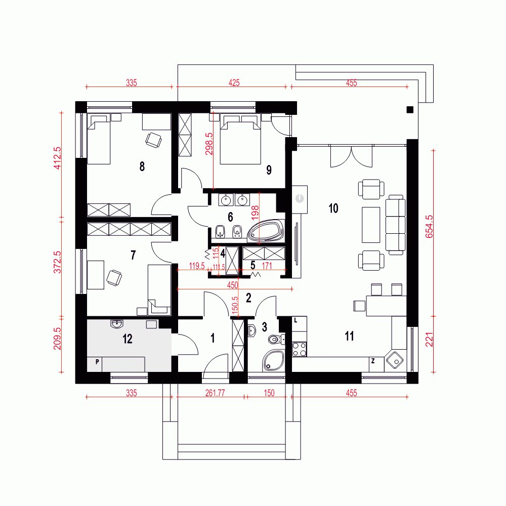 Rzut projektu Tomaszek III Novum bez garażu - Parter