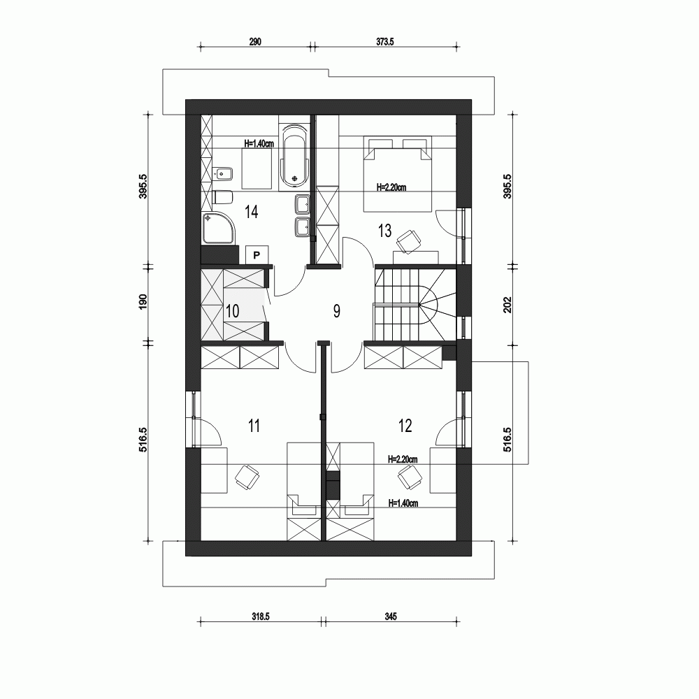 Rzut projektu Głuszec II z garażem - Piętro