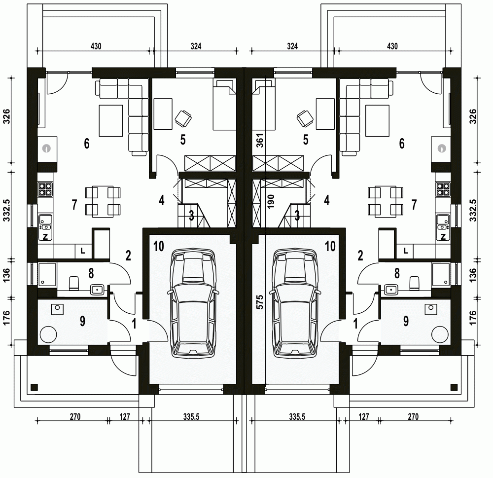 Rzut projektu Mazurek II BL1 z garażem - Parter