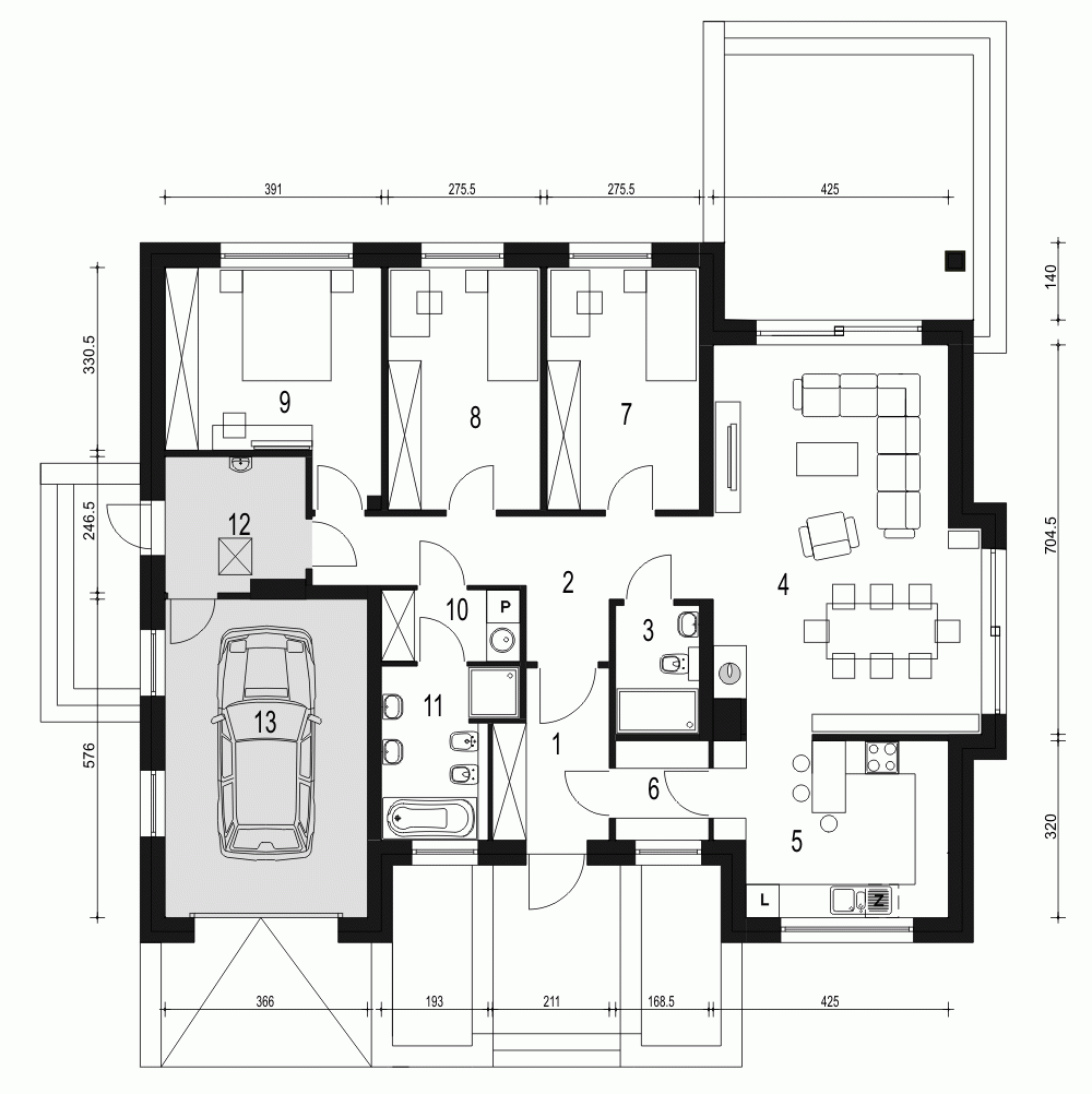 Rzut projektu Aron z garażem - Parter