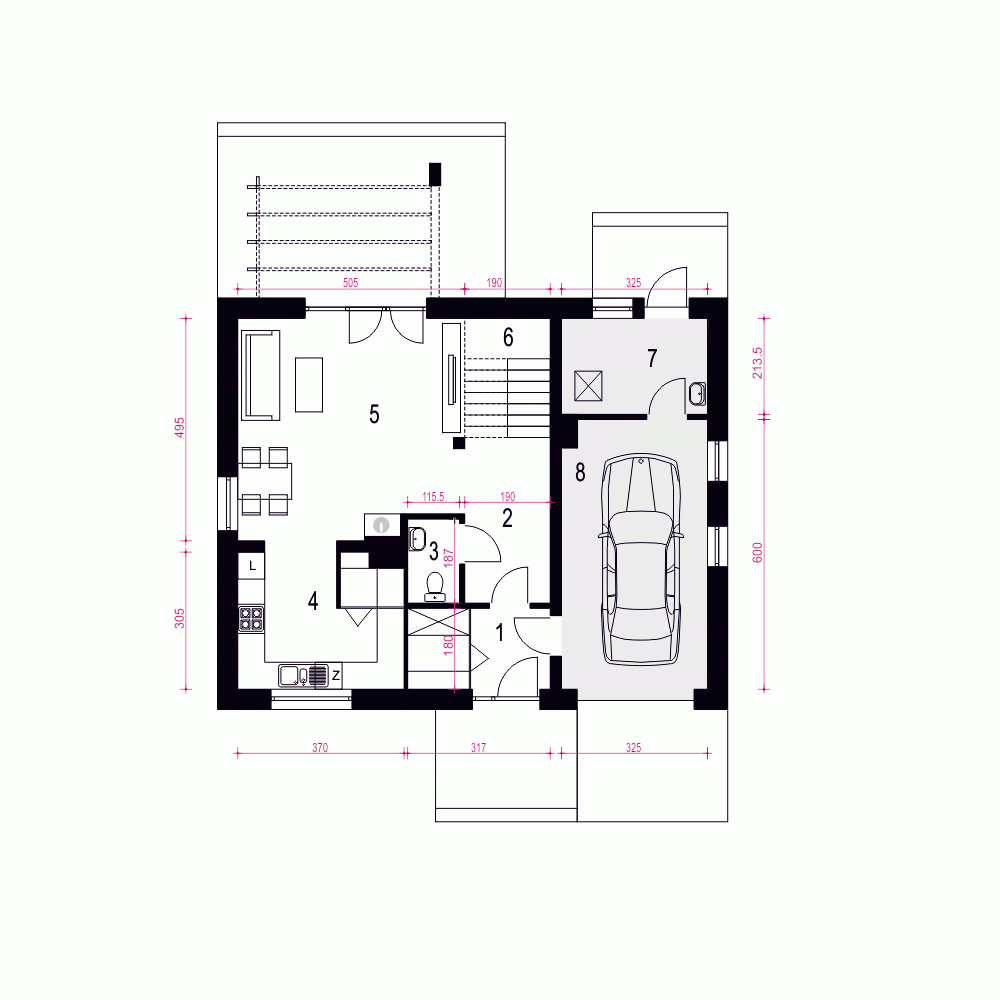 Rzut projektu Igor z garażem - Parter