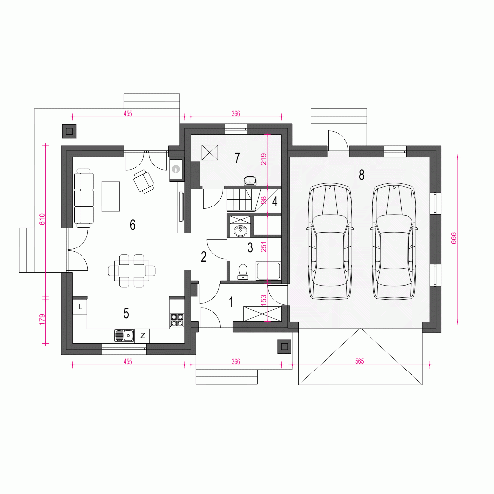 Rzut projektu Tadeusz z garażem 2st - Parter