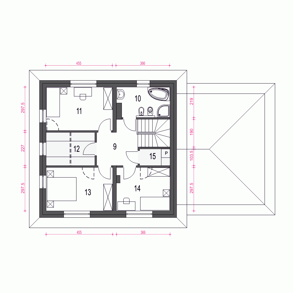 Rzut projektu Tadeusz z garażem 2st - Piętro