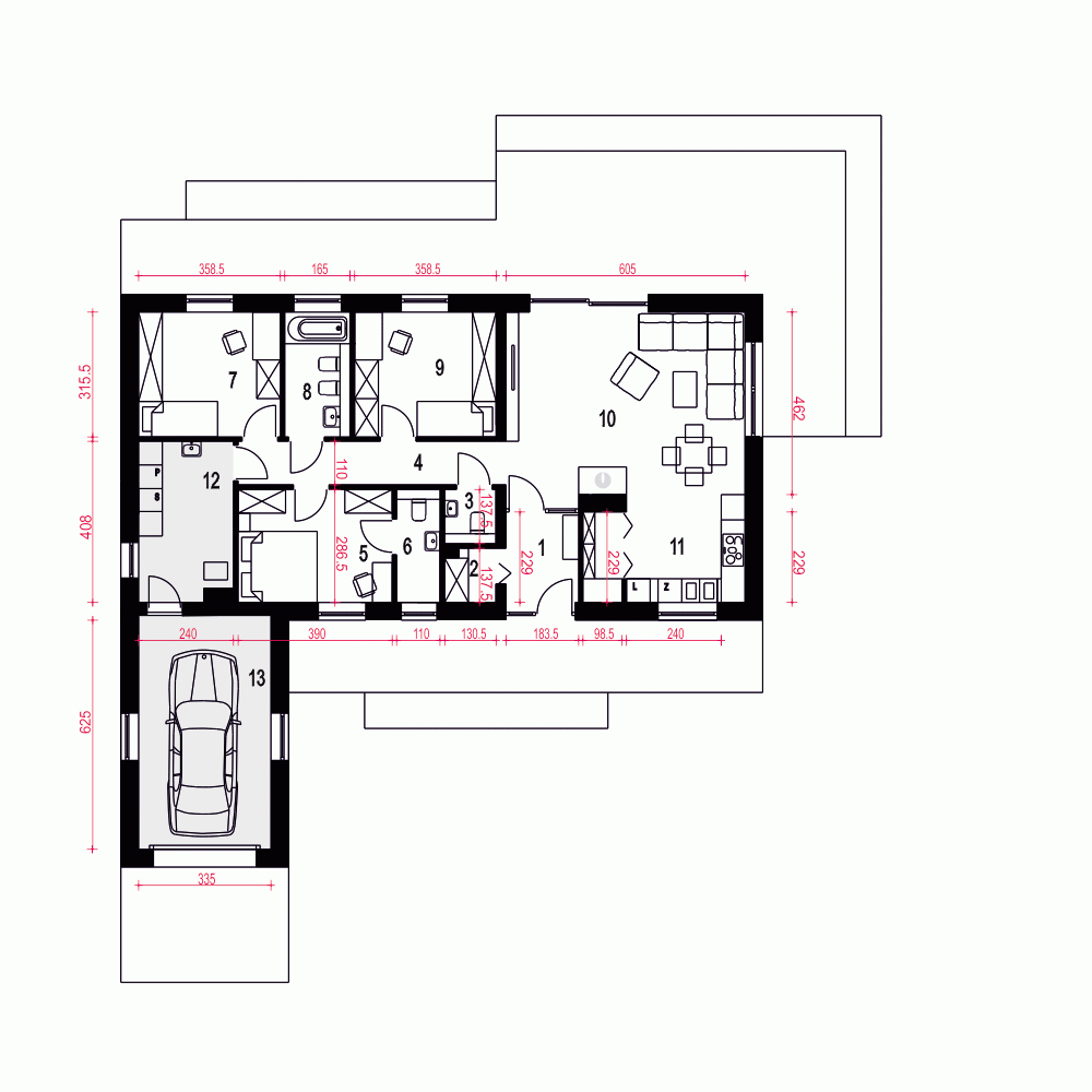 Rzut projektu Żurawinka II A1 z garażem - Parter