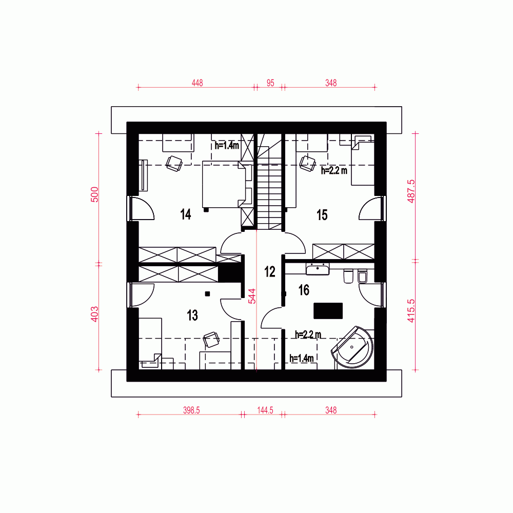 Rzut projektu Nowalia II B - Piętro