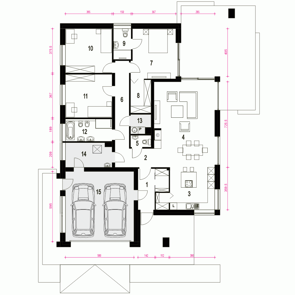 Rzut projektu Bursztyn III z garażem 2st. - Parter