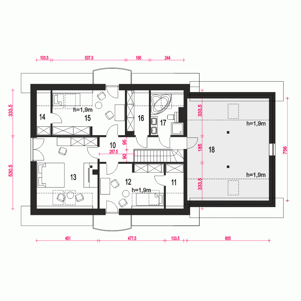 Rzut projektu Dom Dla Ciebie 10 A1 z garażem 2st. - Piętro