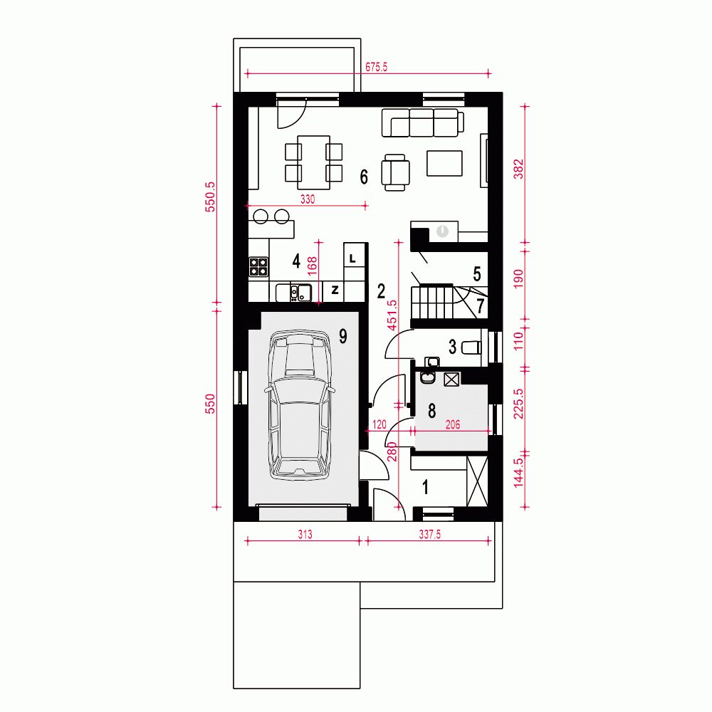 Rzut projektu Głuszec III z garażem - Parter